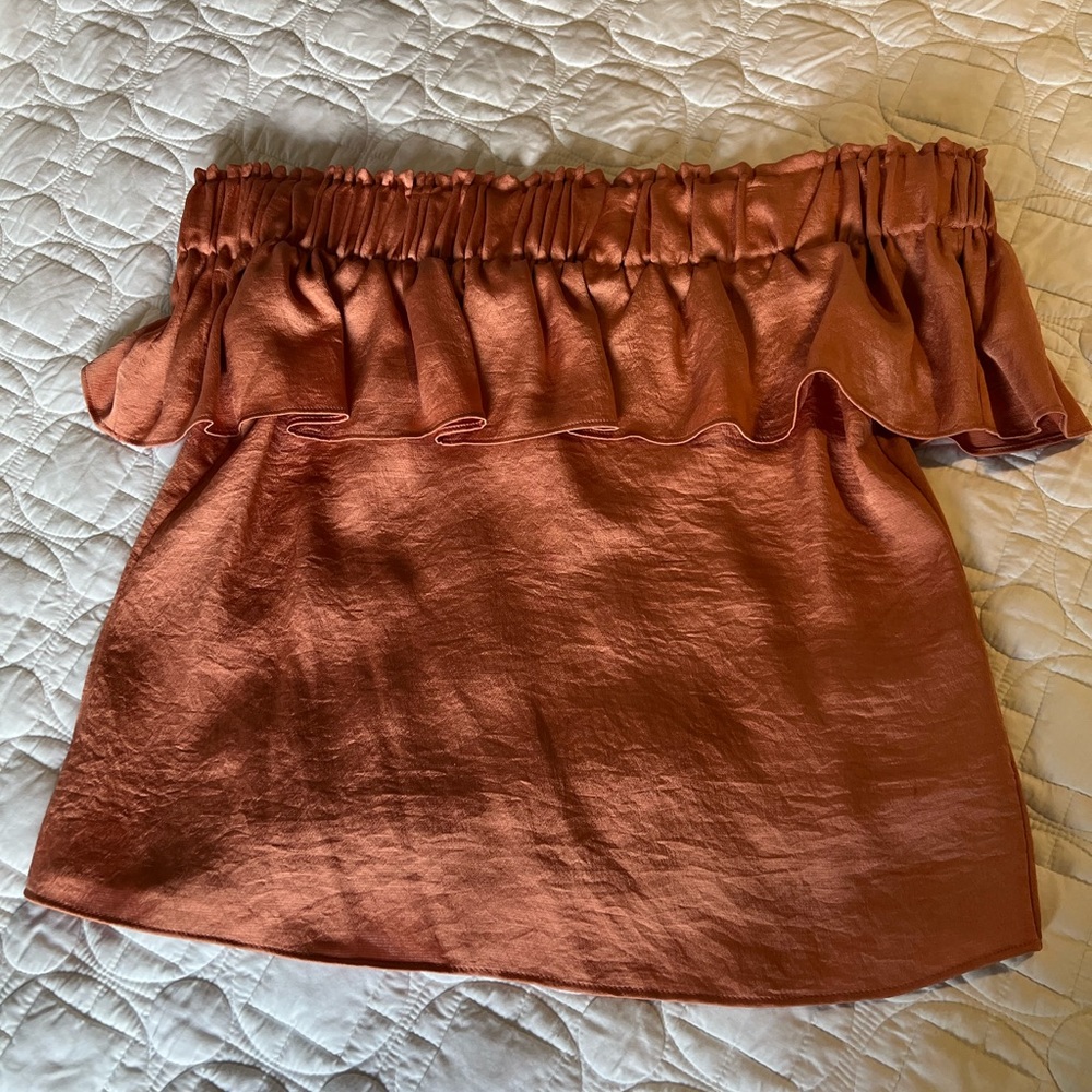 Express, silky, burnt orange, off the shoulder blouse. Size Small